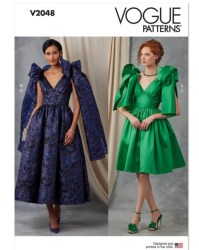 2048 Vogue Special Occasion Evening Lined Midriff V Neck Flare Dress Lengths Pattern 16-24 New